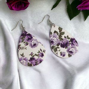 Purple Rose Vinyl Vintage Earrings Women Jewelry Costume Artisan Lightweight